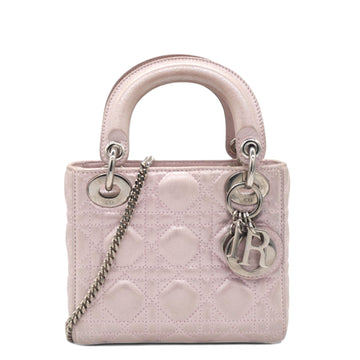 Dior Light Pink Iridescent Cannage Quilted Lambskin Leather Mini Lady Dior