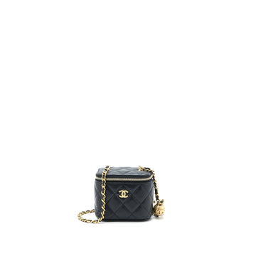Chanel Pearl Crush Mini Vanity with Chain Lambskin Black GHW (Microchip)