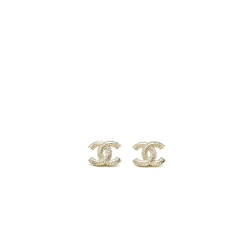 Chanel 22K Small CC Logo Earrings Light Gold Tone