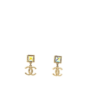 Chanel Iridescent Baguette Crystal CC Drop Earrings Gold