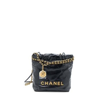 Chanel 23s Mini 22 Bag Aged Calfskin Black Brushed GHW (Microchip)