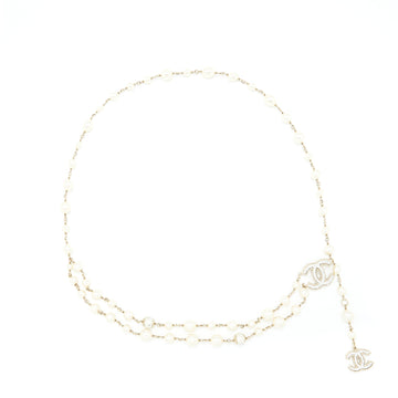 Chanel Pearl Waist Chain Belt With CC Logo Drop Light Gold Tone