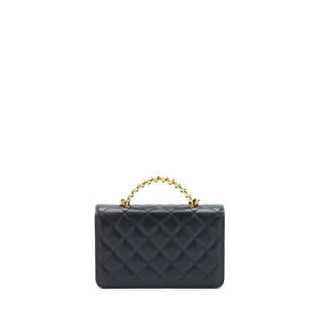 Chanel 22S Logo Top Handle Wallet On Chain Caviar Black GHW (Microchip)