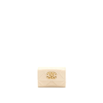 Chanel 19 Flap Compact Wallet Lambskin Beige GHW