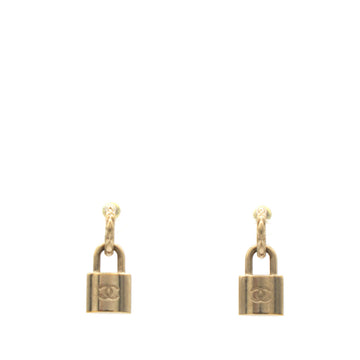 Chanel Lock Drop Earrings Light Gold
