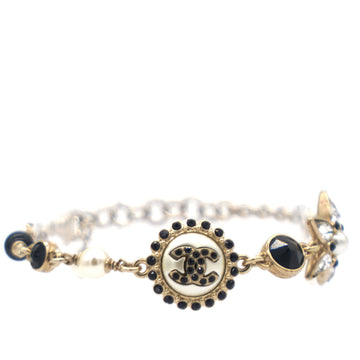 Chanel Gold Pearl & Crystal CC Flower Charm Bracelet