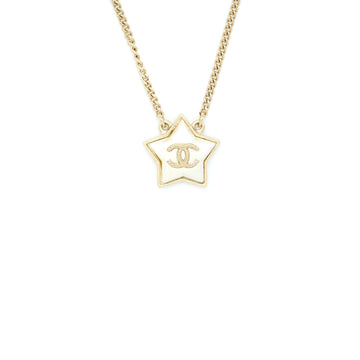Chanel CC Logo Star Necklace White Light Gold Tone
