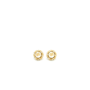 Chanel Round CC Logo Earrings Pearl/Crystal Light Gold Tone