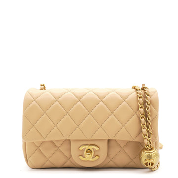 Chanel Lambskin Quilted Mini Pearl Crush Rectangular Flap Beige