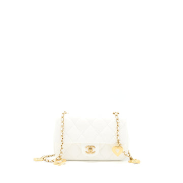 Chanel Quilted Flap Bag With Heart Charm Chain Lambskin White GHW(Microchip)