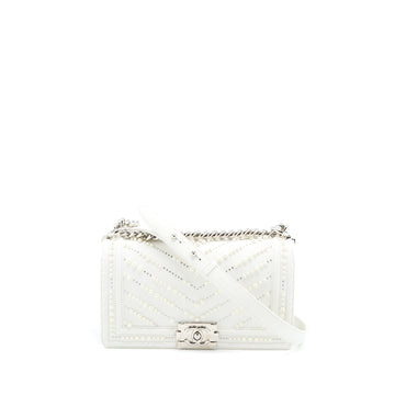Chanel Medium Boy Bag Chevron Limited Lambskin With Pearl White SHW