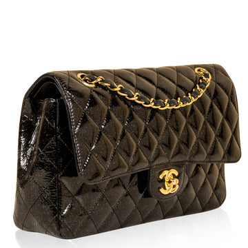 Chanel Classic Flap Bag - Medium - Patent Black Glitter