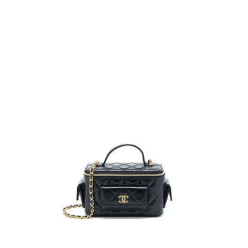 Chanel 22K Top Handle Pocket Long Vanity With Chain Black GHW