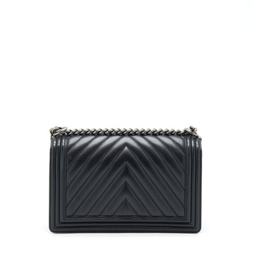 Chanel New Medium Chevron Boy Bag Calfskin Black Ruthenium Hardware