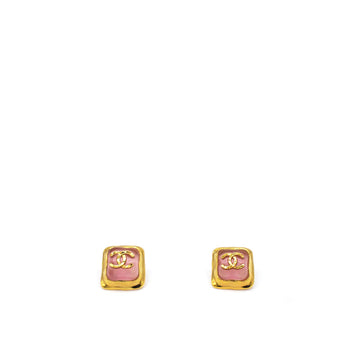 Chanel Pink Square Gold CC Logo Earrings