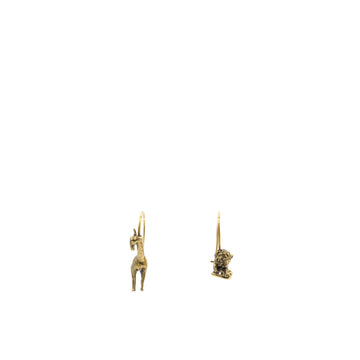 Dior Metal Lion Giraffe D-Wild Hoop Earrings Antique Gold