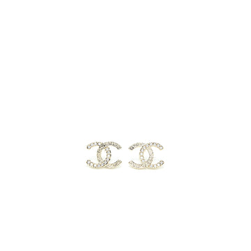 Chanel 23P CC Logo Earrings Large Model Crystal Light Gold Tone