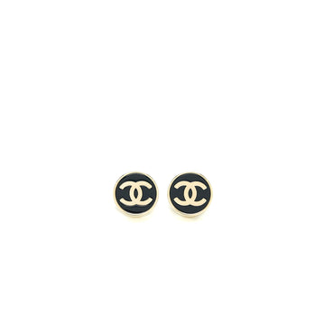 Chanel Round and CC Logo Earrings Black/Light Gold Tone