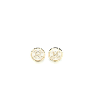 Chanel Round with CC Logo Earrings White/Light Gold Tone