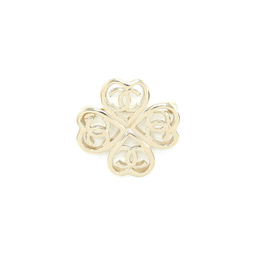 Chanel CC Logo Heart Clover Brooch Light Gold Tone