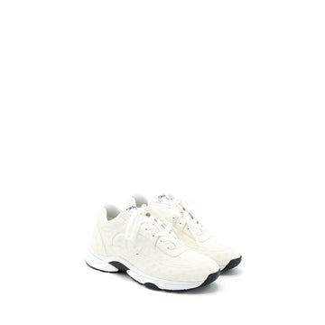 Chanel Size 37.5 22A Trainers Printed Suede Calfskin White