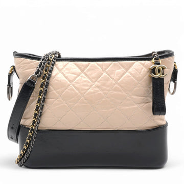 Chanel Aged Quilted Gabrielle Hobo Beige Black