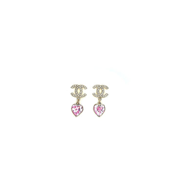 Chanel 22B Heart Drop/Pearl Earrings Light Gold Tone