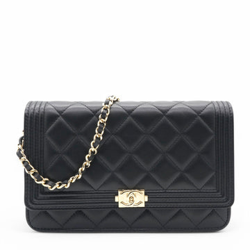 Chanel Lambskin Quilted Boy Wallet On Chain WOC Black