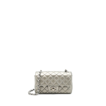Chanel 21B Mini Rectangular Flap Bag Calfskin Metallic Silver with Shiny Ruthenium Hardware (Microchip)