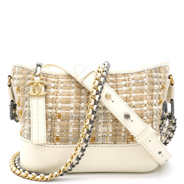 Chanel Cream/Beige Stripe Tweed Calfskin Mini Gabrielle Hobo
