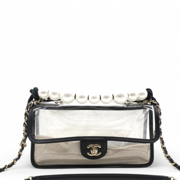Chanel Lambskin PVC Sand By The Sea Flap With Pearl Strap Black