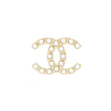 Chanel CC Logo With Pearl Brooch Light Gold Tone