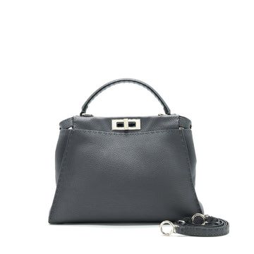 Fendi Grained Calfskin Medium Peekaboo Tote Bag Dark Grey SHW