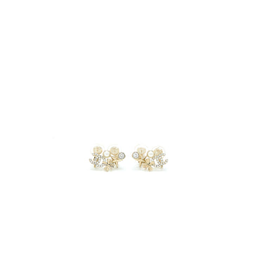 Chanel CC Logo Flower Ear Clip Crystal/Pearl Light Gold Tone