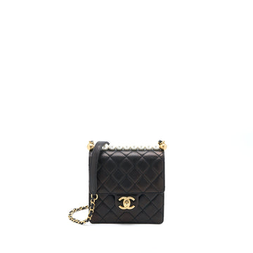 Chanel Vertical Pearl Flap Bag Goatskin Black GHW