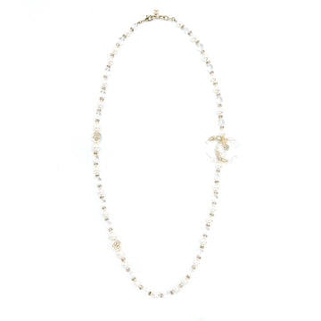 Chanel CC Logo Necklace Crystal/Pearl/Arcylic Strass Light Gold Tone