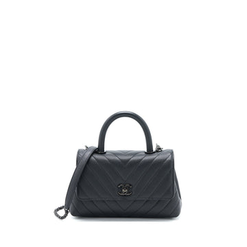 Chanel Small Coco Handle Chevron Caviar So Black with Black Hardware