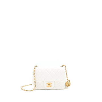 Chanel Pearl Crush Mini Square Flap Bag Lambskin White GHW(Microchip)