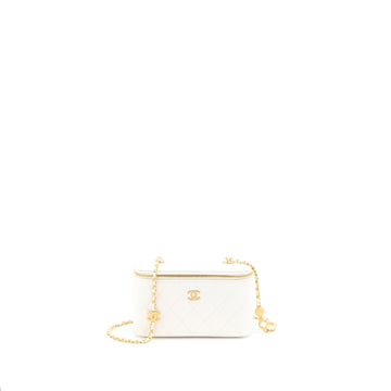 Chanel Long Vanity With Coco Letter Chain Lambskin White GHW