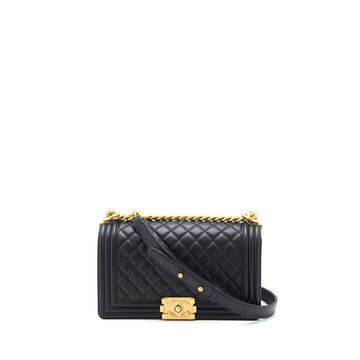 Chanel Medium Boy Bag Calfskin Black Brushed GHW