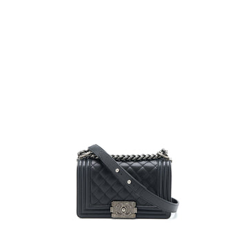 Chanel Small Boy Bag Caviar Black Ruthenium Hardware (Microchip)