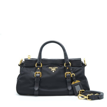 Prada Tessuto Handle Bag Nylon And Leather Black GHW