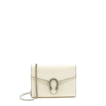 Gucci Dionysus Mini Chain Wallet Grained Calfskin White SHW