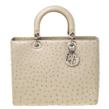 Dior Beige Ostrich Leather Large Lady Dior Tote