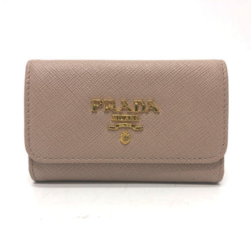 PRADA Key case Key holder  1PG004 saffiano leather pink logo 4 key rings Women Used