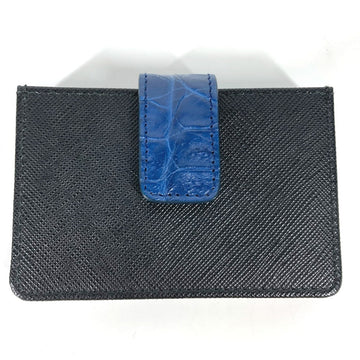 PRADA Card Case 1MC211 saffiano leather Black x blue accordion logo bicolor unisex(Unisex) Used