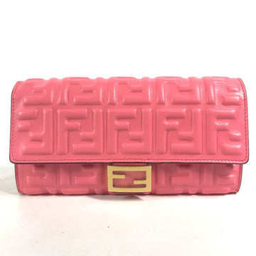FENDI Long Wallet Purse 8M0251 leather pink Zucca Baguette Continental Women Used