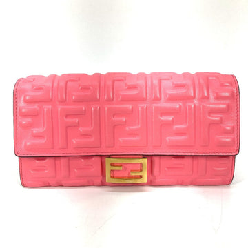 FENDI Long Wallet Purse 8M0251 leather pink Zucca Baguette Continental Women Used