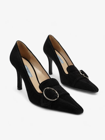 Prada Buckled Square Point Pump 80 Black Suede EU 38.5 UK 5.5