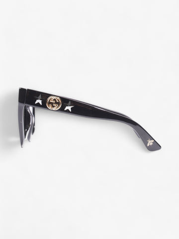 Gucci EC Star Detail Rounded Frame Sunglasses Black Acetate 140mm